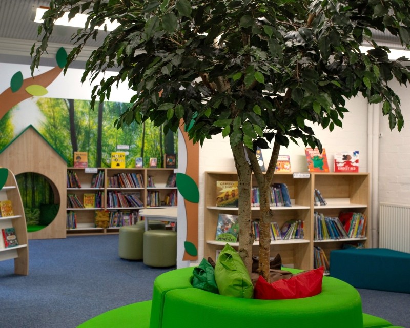 Ficus tree in school library Artificial ficus tree | artifical tree for schools
