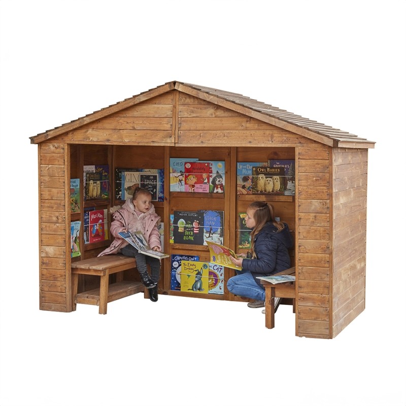 Outdoor reading library with additional benches (not included) Outdoor reading library | outdoor furniture for schools